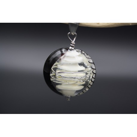 Pendentif perle en verre de murano argent