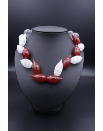 Acheter Collier de Grosses Perles de Verre Pointe Rouges et Blanches
